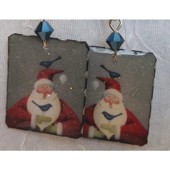 NIP Earrings Dangle Drop Handmade Upcycled Santa Christmas Jewelry Beads Claus - Picture 9 of 11